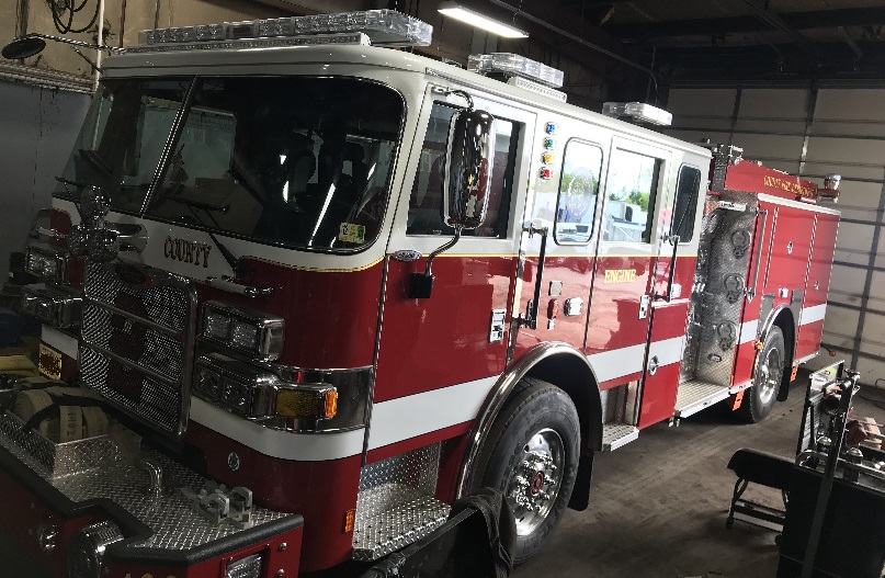 A fire engine in repair.